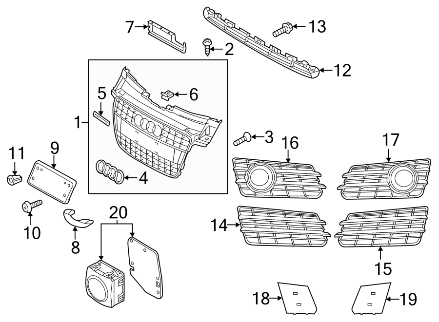 4FRONT BUMPER & GRILLE. GRILLE & COMPONENTS.https://images.simplepart.com/images/parts/motor/fullsize/1330010.png