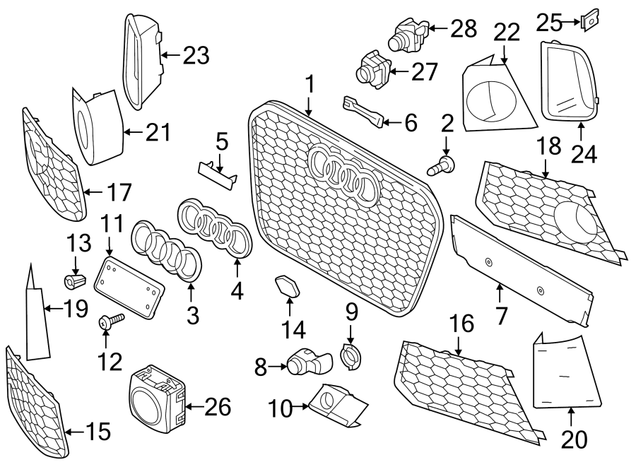 24FRONT BUMPER & GRILLE. GRILLE & COMPONENTS.https://images.simplepart.com/images/parts/motor/fullsize/1330018.png