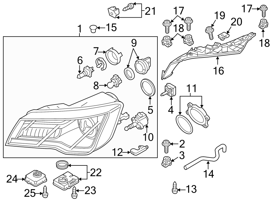 Diagram FRONT LAMPS. HEADLAMP COMPONENTS. for your Audi RSQ8  