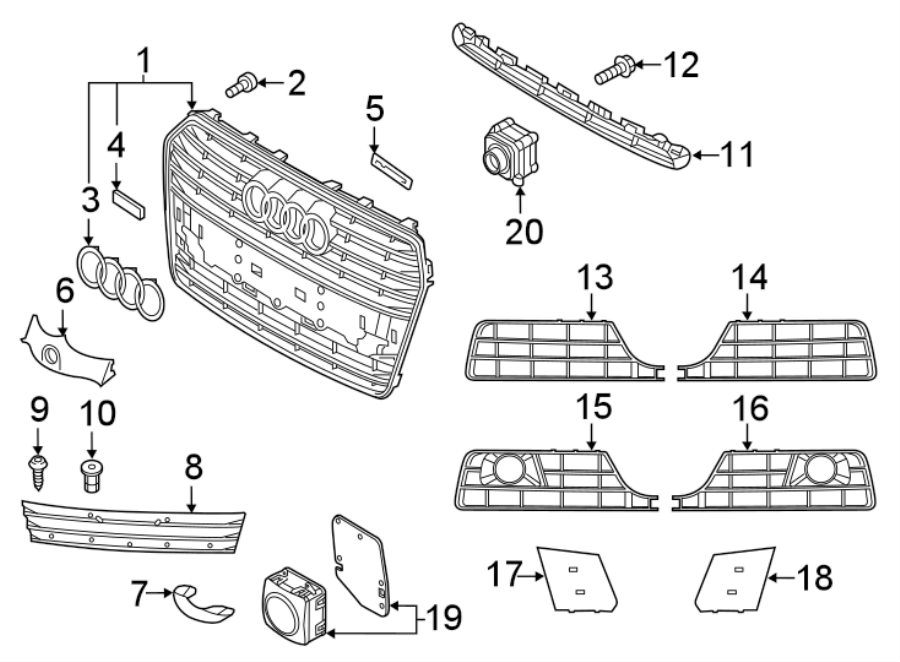 9FRONT BUMPER & GRILLE. GRILLE & COMPONENTS.https://images.simplepart.com/images/parts/motor/fullsize/1331010.png