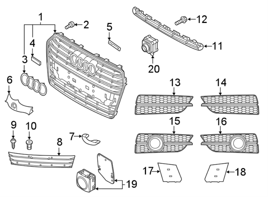 4FRONT BUMPER & GRILLE. GRILLE & COMPONENTS.https://images.simplepart.com/images/parts/motor/fullsize/1331020.png