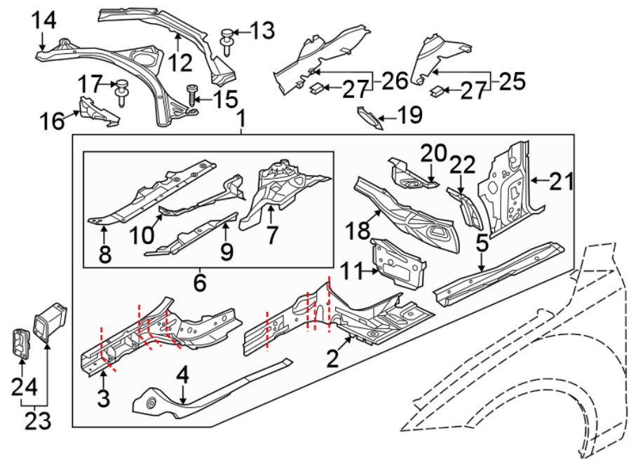 2Fender. Structural components & rails.https://images.simplepart.com/images/parts/motor/fullsize/1331255.png