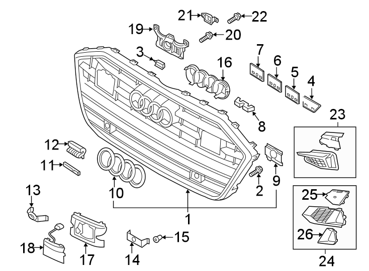 14Front bumper & grille. Grille & components.https://images.simplepart.com/images/parts/motor/fullsize/1332020.png