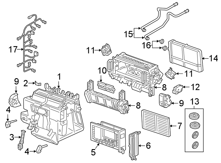 Air conditioner & heater. Evaporator & heater components.https://images.simplepart.com/images/parts/motor/fullsize/1332135.png