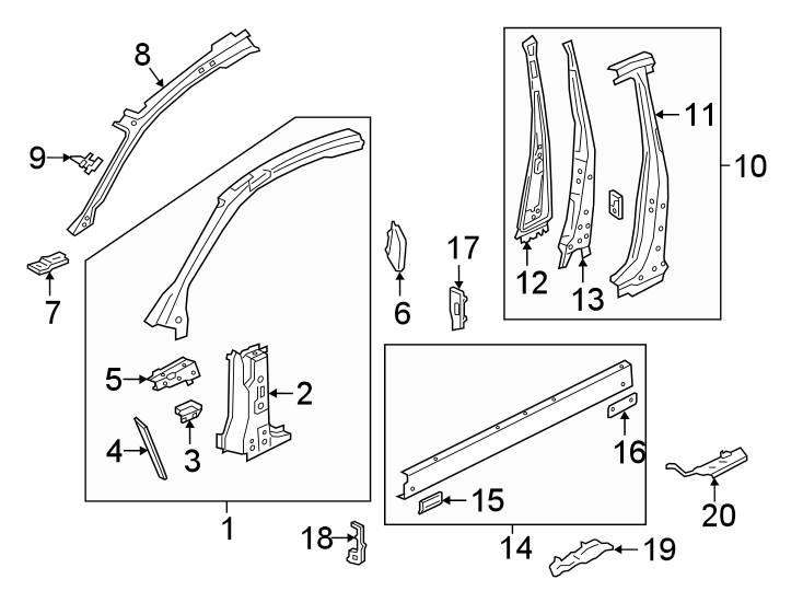 16Pillars. Rocker & floor. Hinge pillar. Rocker panel.https://images.simplepart.com/images/parts/motor/fullsize/1335630.png