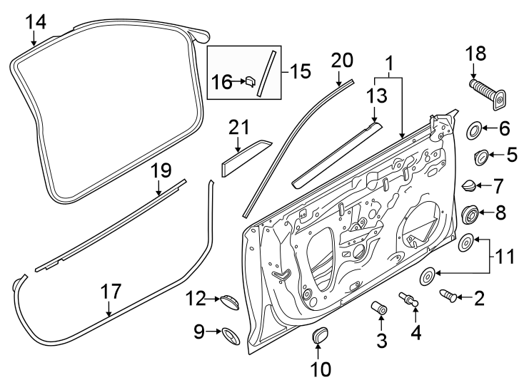 19Front door. Door & components. Exterior trim.https://images.simplepart.com/images/parts/motor/fullsize/1335655.png