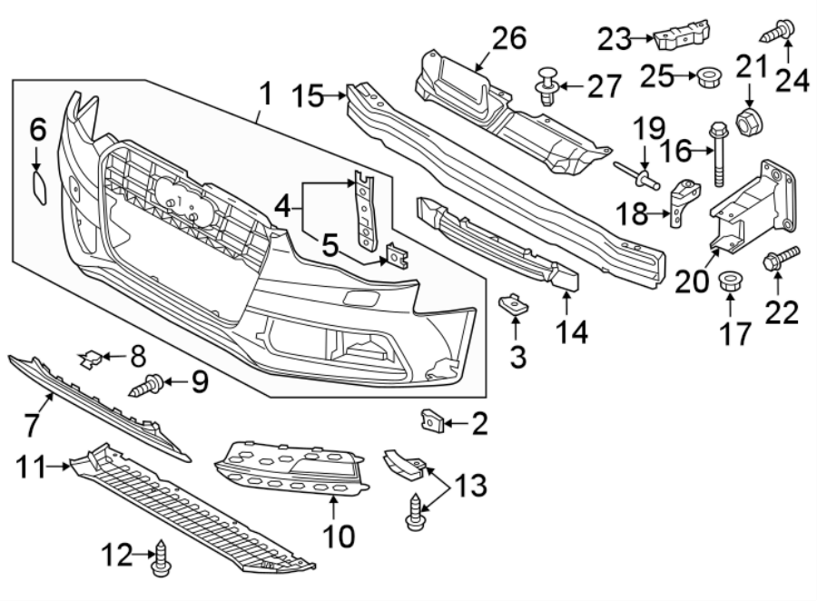 Front bumper & grille. Bumper & components.