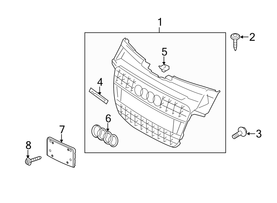 FRONT BUMPER & GRILLE. GRILLE & COMPONENTS.