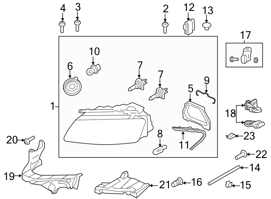 FRONT LAMPS. HEADLAMP COMPONENTS.