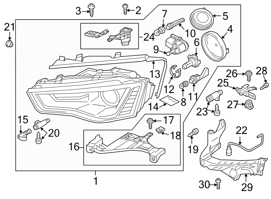 FRONT LAMPS. HEADLAMP COMPONENTS.