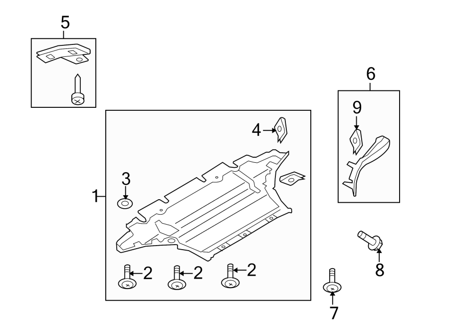 RADIATOR SUPPORT. SPLASH SHIELDS.