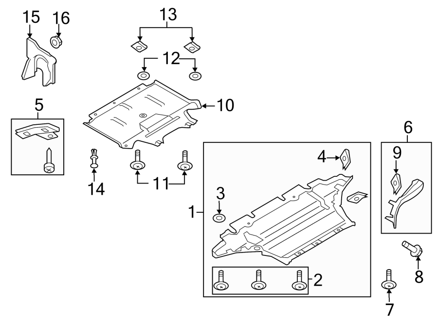 RADIATOR SUPPORT. SPLASH SHIELDS.