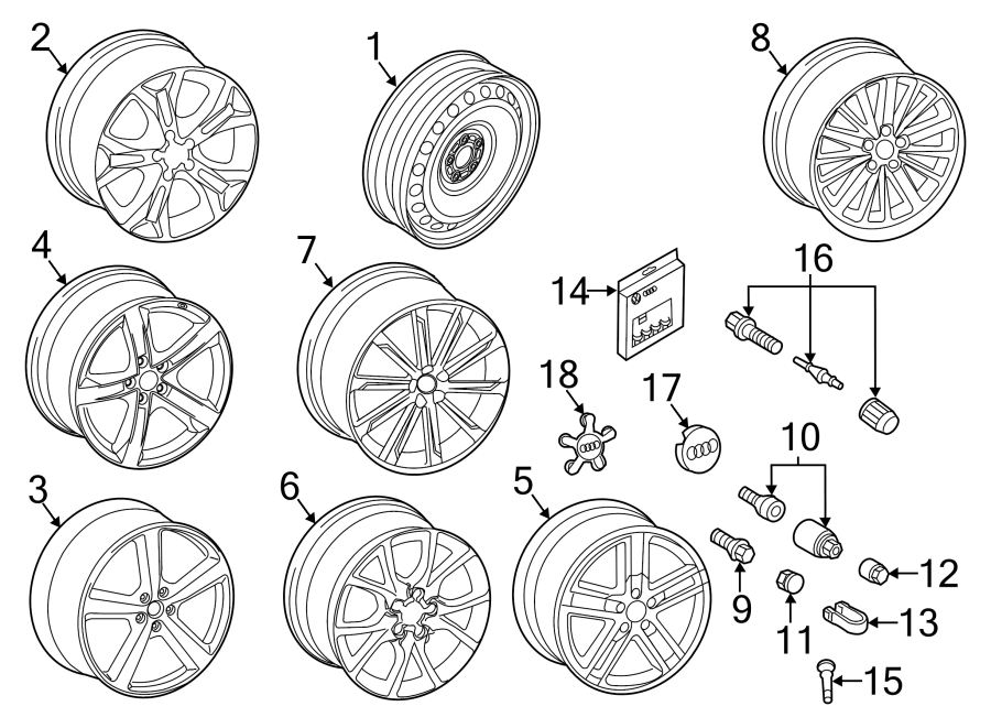 Diagram WHEELS. COVERS & TRIM. for your Audi SQ8  