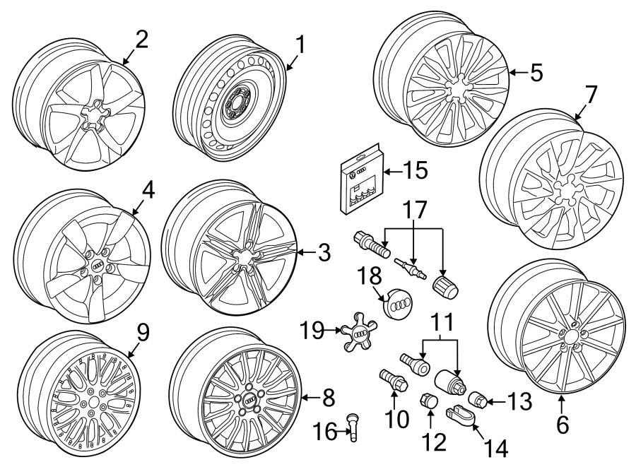 Diagram WHEELS. COVERS & TRIM. for your Audi SQ8  