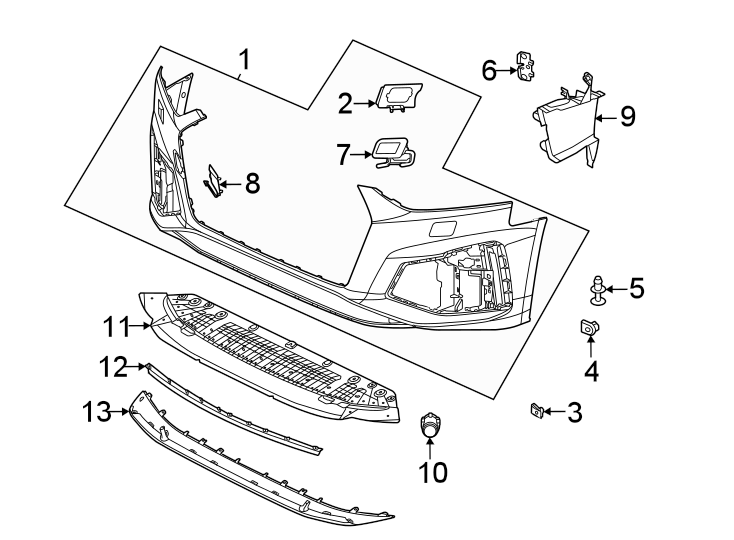 Front bumper & grille. Bumper & components.