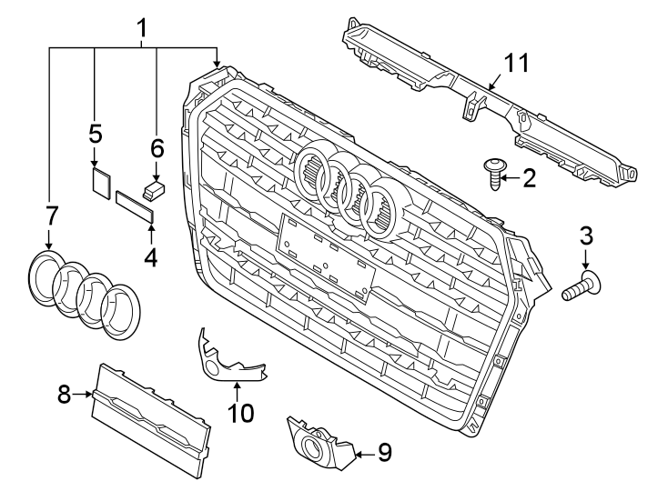 1FRONT BUMPER & GRILLE. GRILLE & COMPONENTS.https://images.simplepart.com/images/parts/motor/fullsize/1341015.png