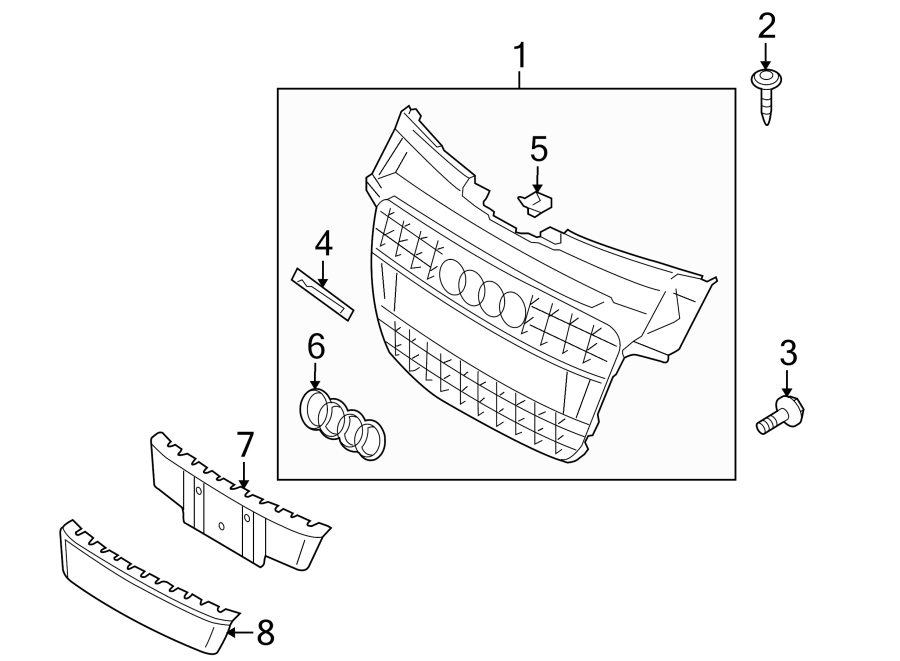 FRONT BUMPER & GRILLE. GRILLE & COMPONENTS.