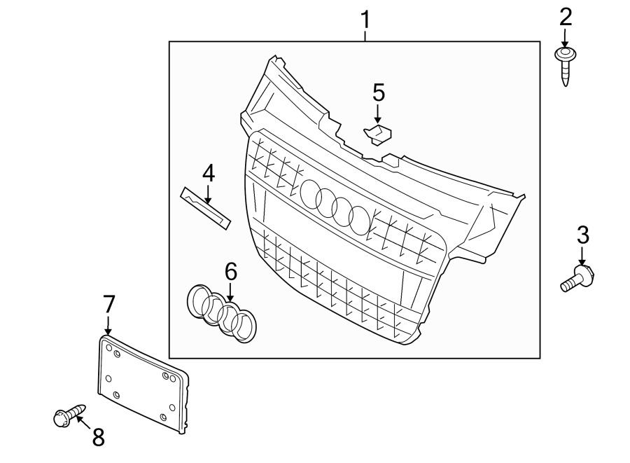 FRONT BUMPER & GRILLE. GRILLE & COMPONENTS.