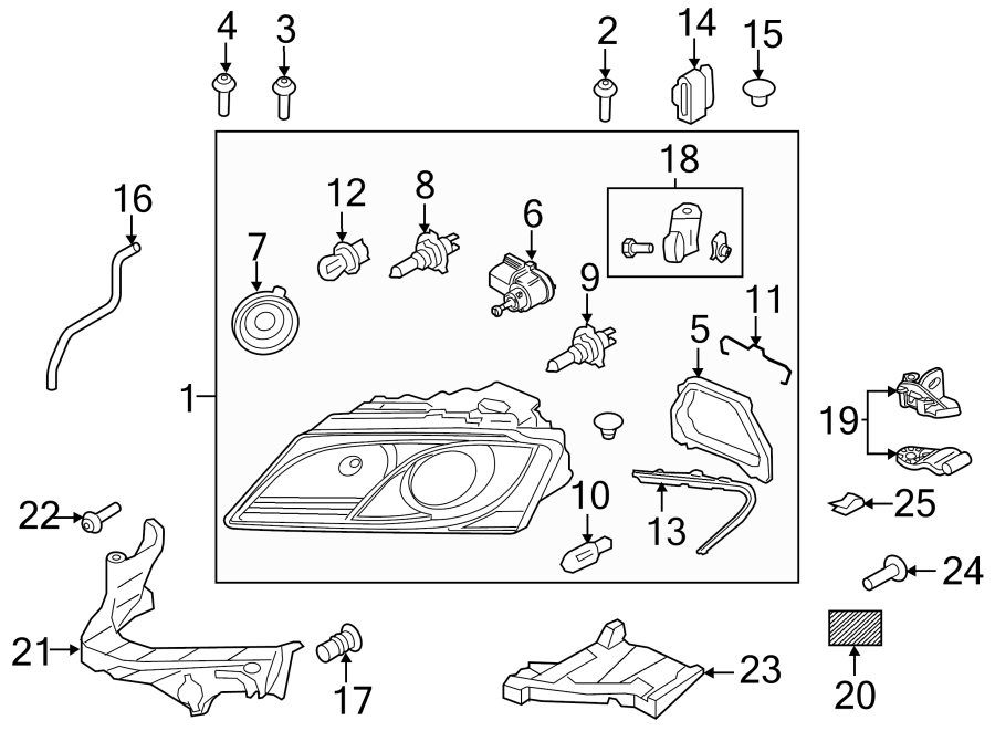 FRONT LAMPS. HEADLAMP COMPONENTS.