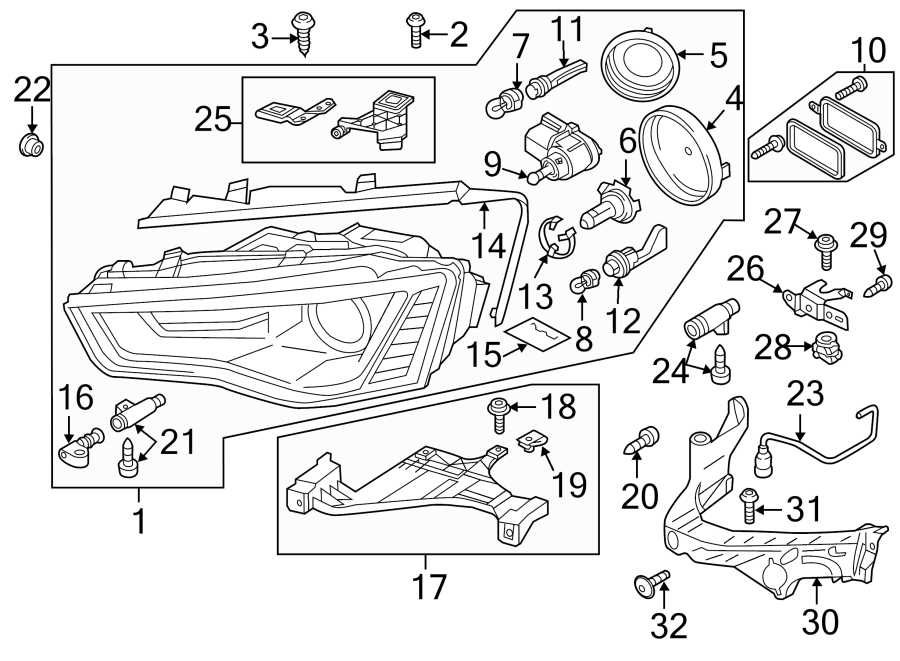 FRONT LAMPS. HEADLAMP COMPONENTS.