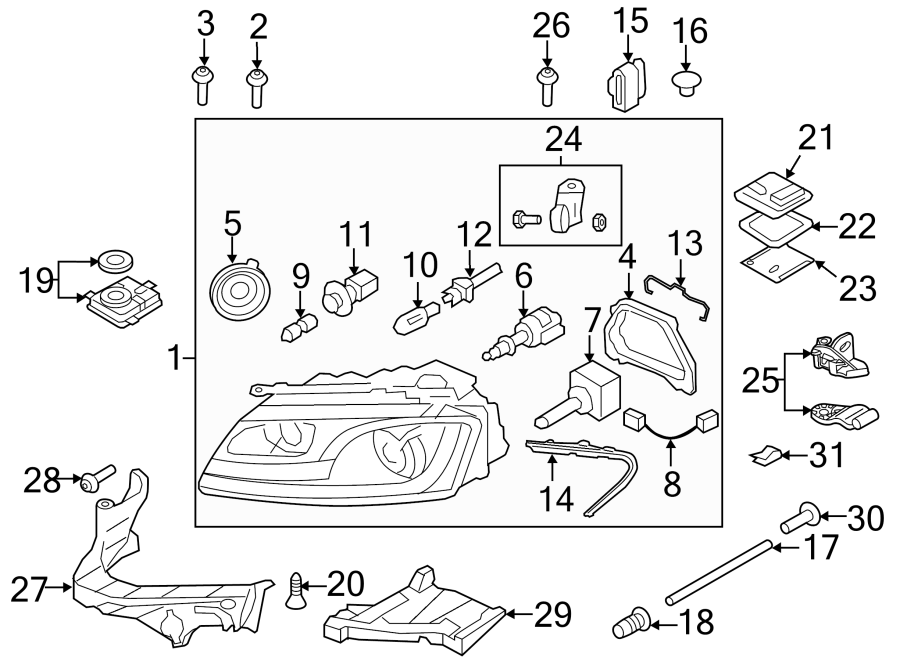 FRONT LAMPS. HEADLAMP COMPONENTS.