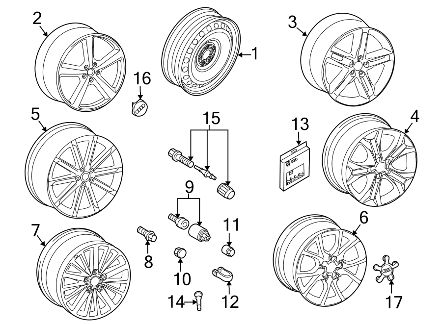 Diagram WHEELS. COVERS & TRIM. for your Audi SQ8  