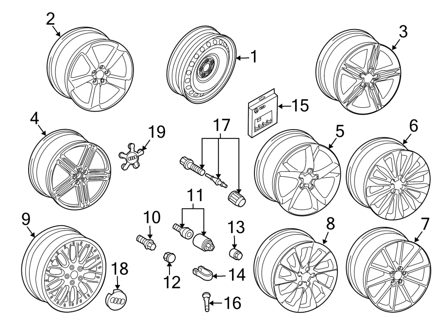 Diagram WHEELS. COVERS & TRIM. for your Audi SQ8  