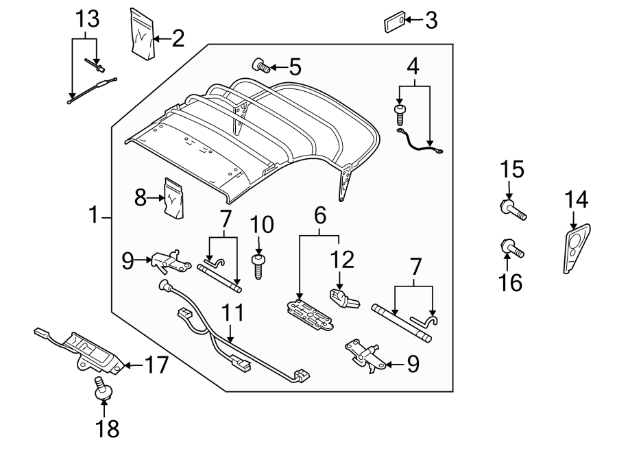 CONVERTIBLE/SOFT TOP. FRAME & COMPONENTS.