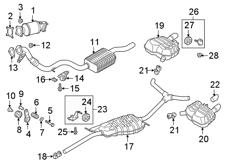 EXHAUST SYSTEM. EXHAUST COMPONENTS.