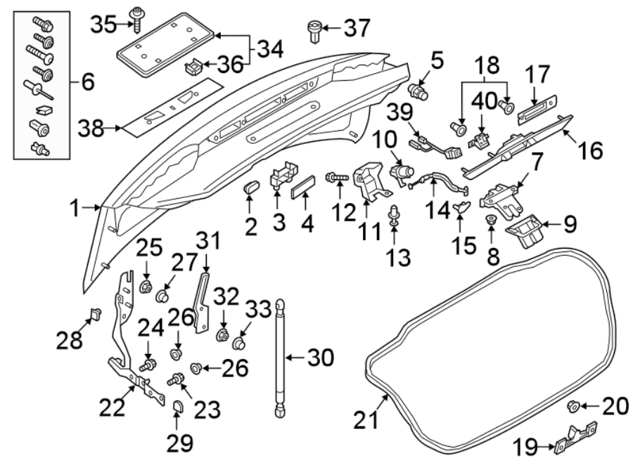 TRUNK LID. LID & COMPONENTS.