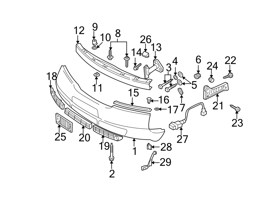 Front bumper. Bumper & components.