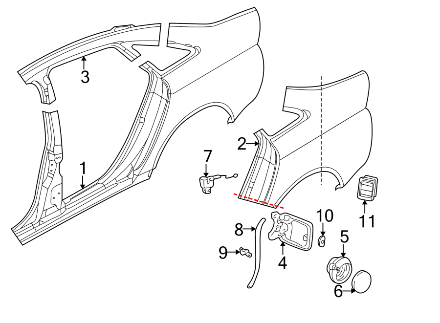 11Quarter panel & components.https://images.simplepart.com/images/parts/motor/fullsize/1351370.png