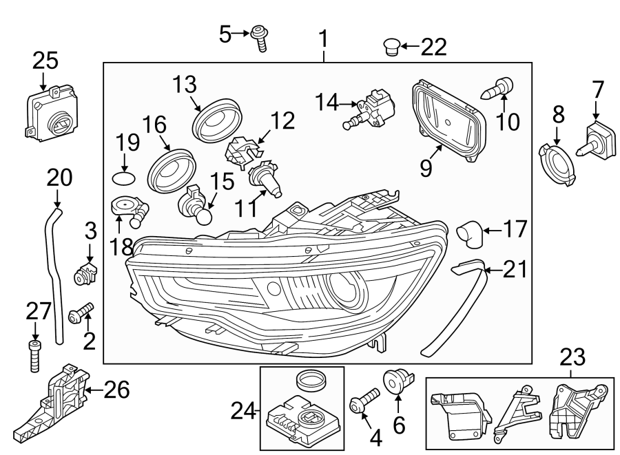 26FRONT LAMPS. HEADLAMP COMPONENTS.https://images.simplepart.com/images/parts/motor/fullsize/1353035.png