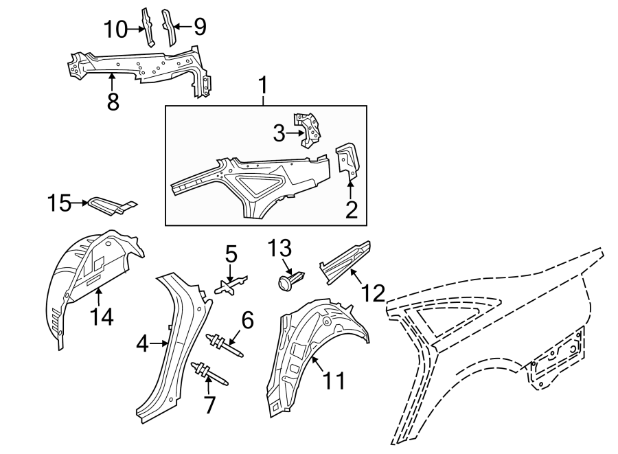 10Quarter panel. Inner structure.https://images.simplepart.com/images/parts/motor/fullsize/1353615.png