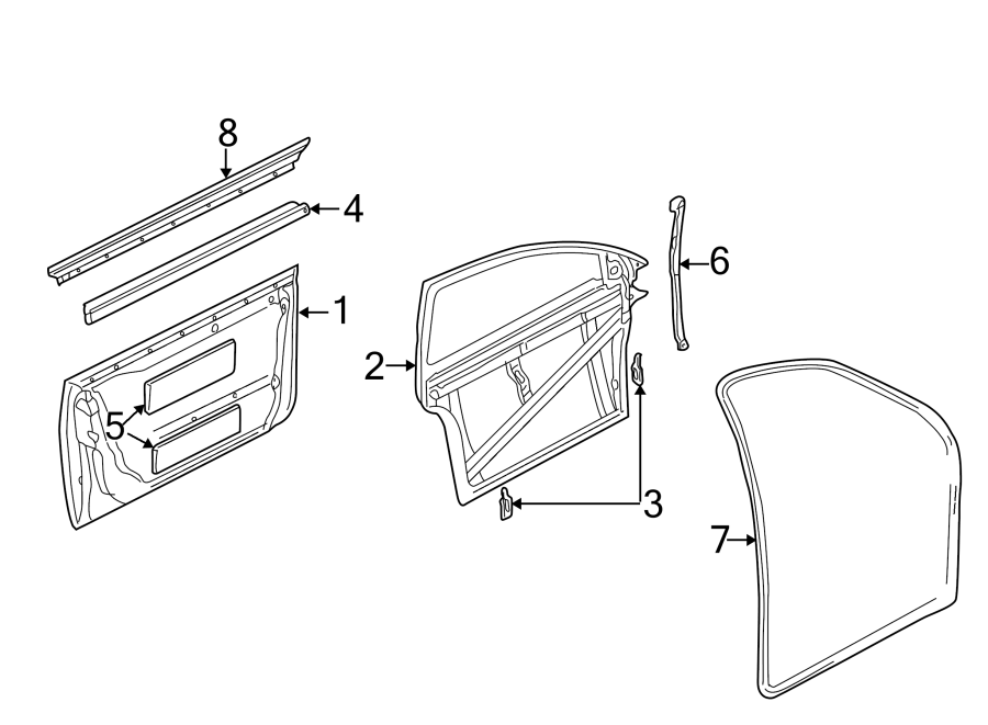 Diagram FRONT DOOR. DOOR & COMPONENTS. for your 2021 Audi A5 2.0L A/T Quattro  Base Coupe 