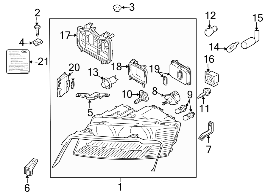 Diagram FRONT LAMPS. HEADLAMP COMPONENTS. for your Audi RSQ8  