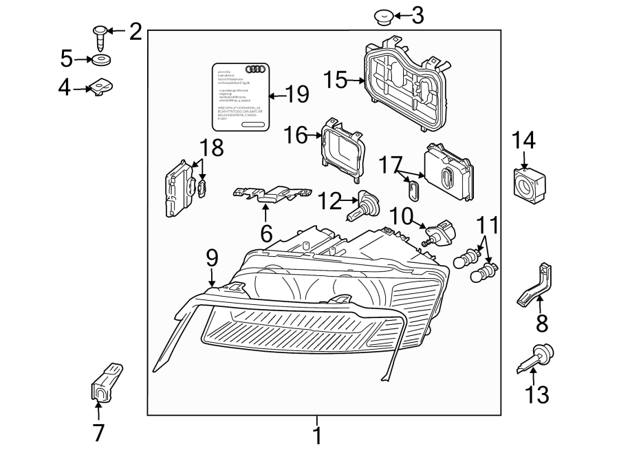 Diagram FRONT LAMPS. HEADLAMP COMPONENTS. for your Audi RSQ8  