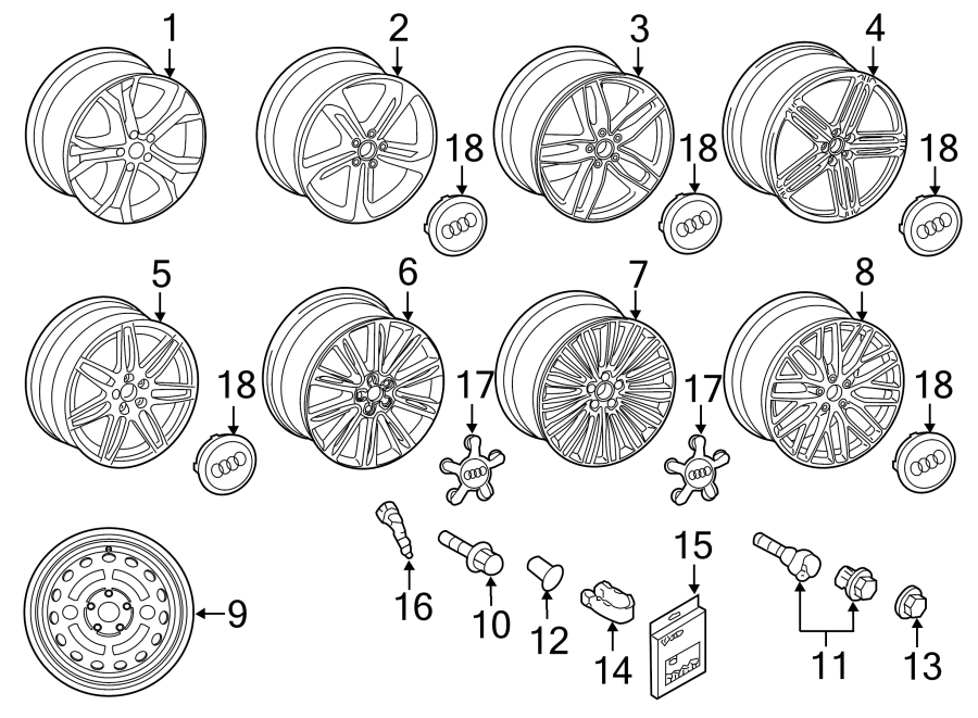 Diagram WHEELS. COVERS & TRIM. for your Audi SQ8  