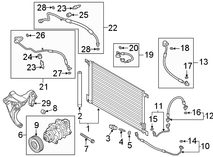 Air conditioner & heater. Compressor & lines. Condenser.