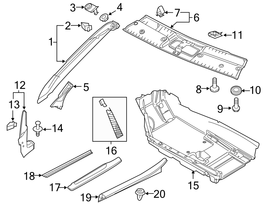 Diagram PILLARS. ROCKER & FLOOR. INTERIOR TRIM. for your Audi SQ8  