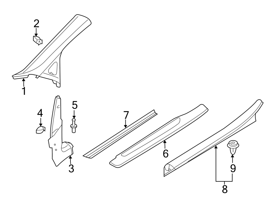 Diagram PILLARS. ROCKER & FLOOR. INTERIOR TRIM. for your Audi SQ8  