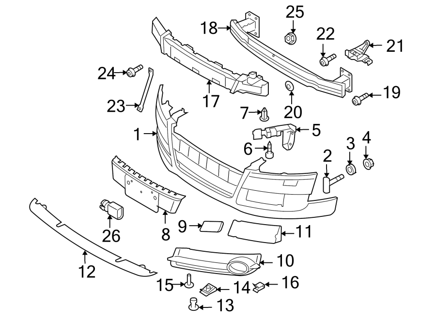 Diagram FRONT BUMPER. BUMPER & COMPONENTS. for your Audi TTS  