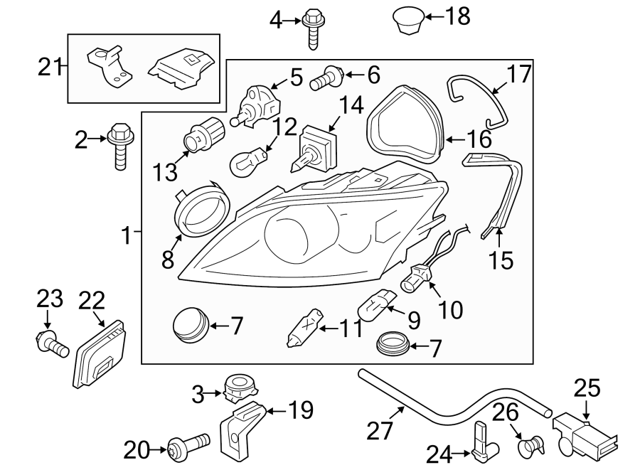 21FRONT LAMPS. HEADLAMP COMPONENTS.https://images.simplepart.com/images/parts/motor/fullsize/1371025.png