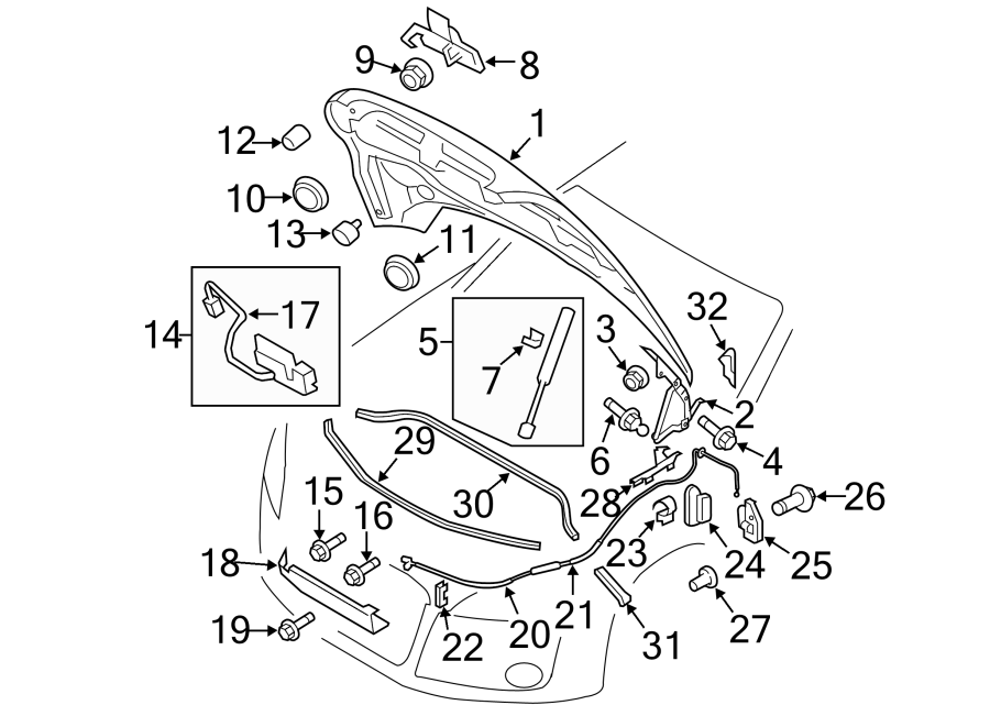 Diagram Hood & components. for your Audi TTS  