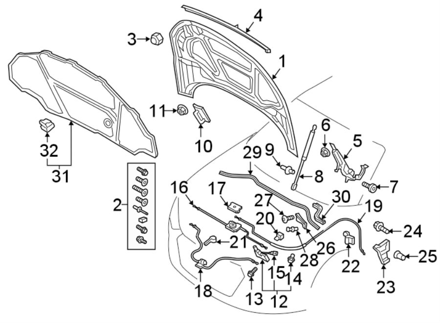 Diagram HOOD & COMPONENTS. for your Audi TTS  