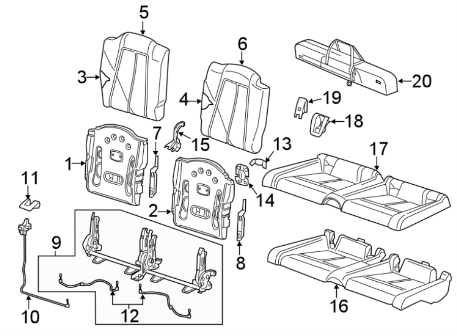 14Seats & tracks. Rear seat components.https://images.simplepart.com/images/parts/motor/fullsize/1372430.png