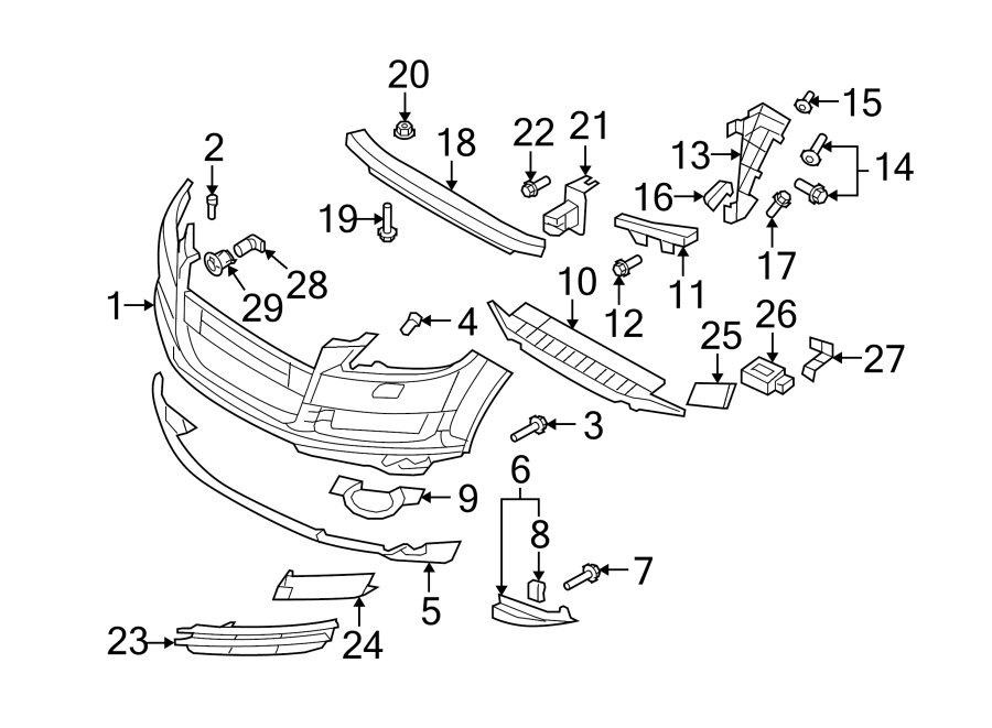 Diagram FRONT BUMPER & GRILLE. BUMPER & COMPONENTS. for your Audi A5  