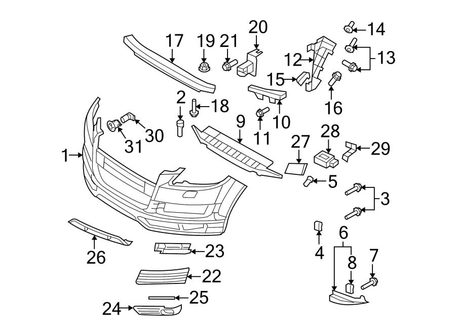 Diagram FRONT BUMPER & GRILLE. BUMPER & COMPONENTS. for your Audi A5  