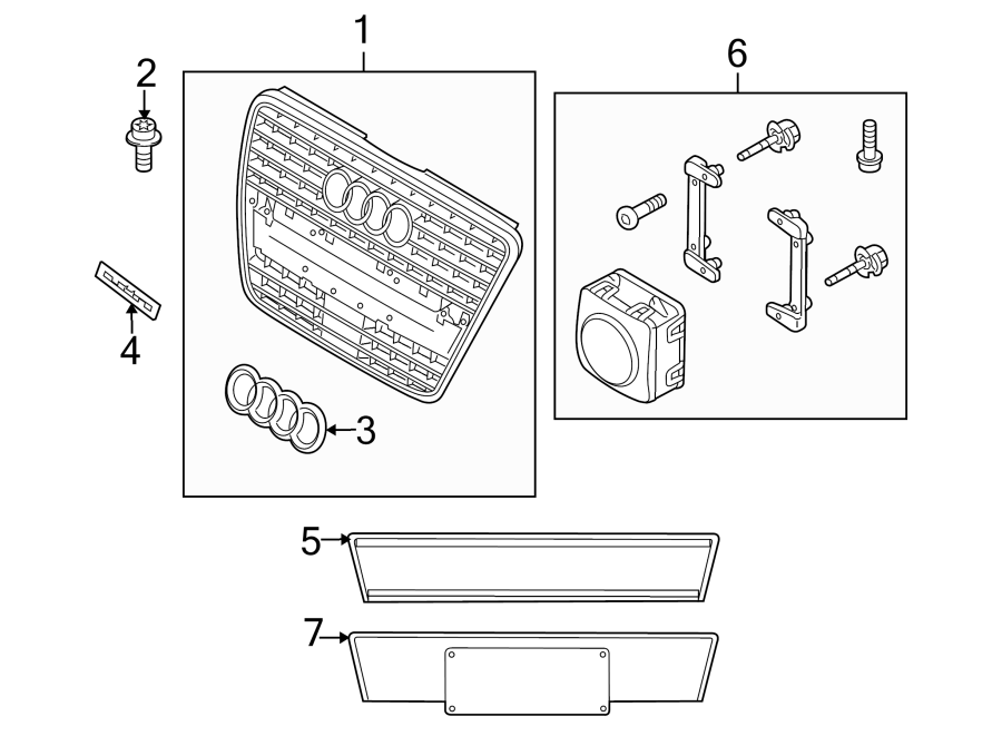 7FRONT BUMPER & GRILLE. GRILLE & COMPONENTS.https://images.simplepart.com/images/parts/motor/fullsize/1381015.png