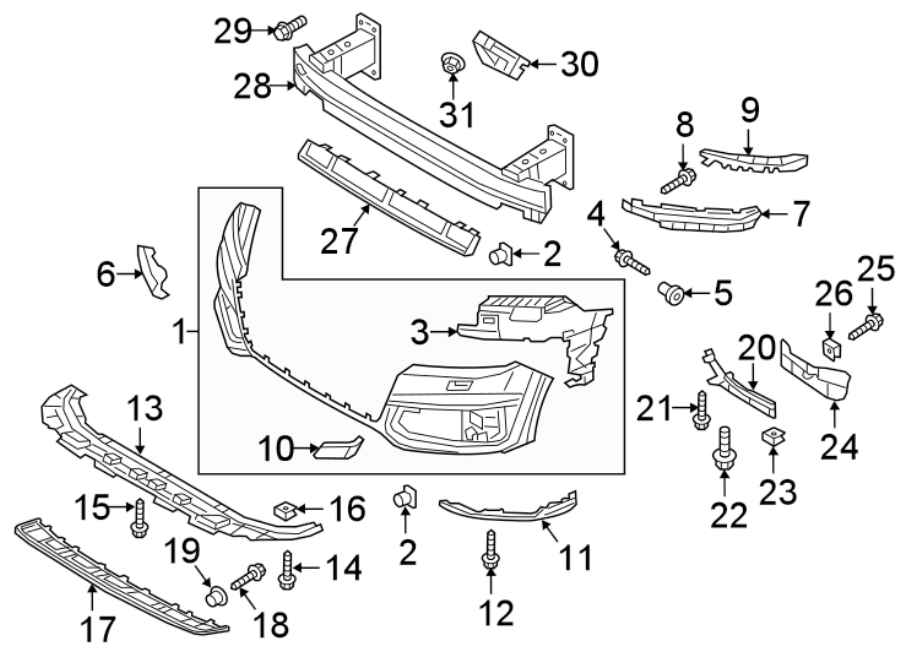 1FRONT BUMPER & GRILLE. BUMPER & COMPONENTS.https://images.simplepart.com/images/parts/motor/fullsize/1382010.png